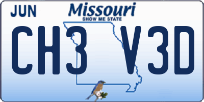 MO license plate CH3V3D