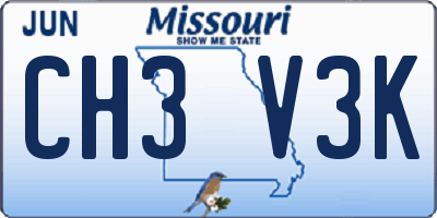 MO license plate CH3V3K