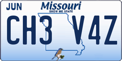MO license plate CH3V4Z