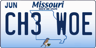 MO license plate CH3W0E