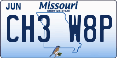 MO license plate CH3W8P