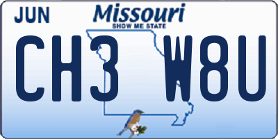 MO license plate CH3W8U