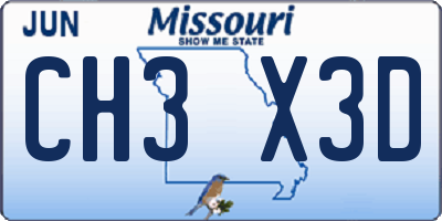 MO license plate CH3X3D