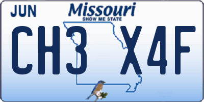 MO license plate CH3X4F