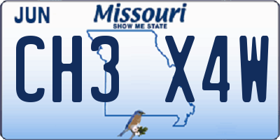 MO license plate CH3X4W