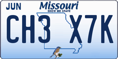 MO license plate CH3X7K