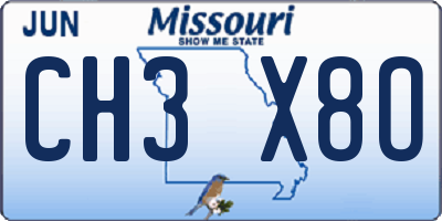 MO license plate CH3X8O