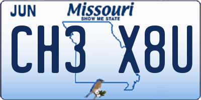 MO license plate CH3X8U