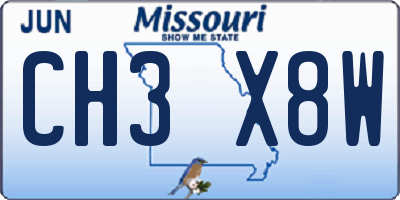 MO license plate CH3X8W
