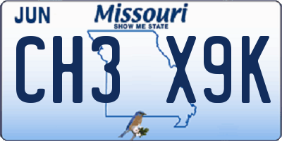 MO license plate CH3X9K
