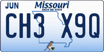 MO license plate CH3X9Q