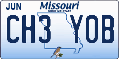 MO license plate CH3Y0B
