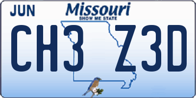 MO license plate CH3Z3D