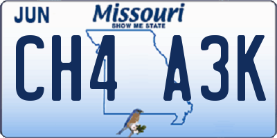 MO license plate CH4A3K