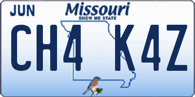 MO license plate CH4K4Z