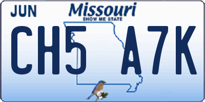 MO license plate CH5A7K