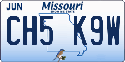 MO license plate CH5K9W