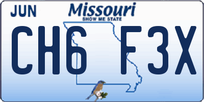 MO license plate CH6F3X