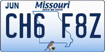 MO license plate CH6F8Z