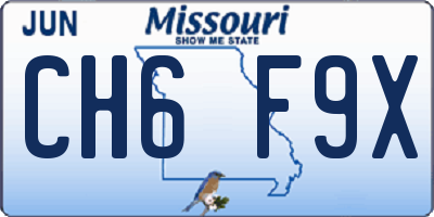 MO license plate CH6F9X