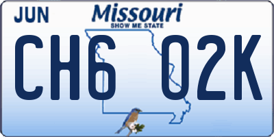 MO license plate CH6O2K