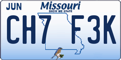 MO license plate CH7F3K