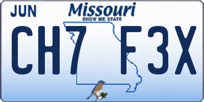 MO license plate CH7F3X