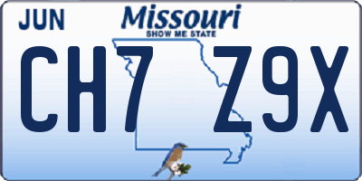 MO license plate CH7Z9X