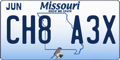 MO license plate CH8A3X