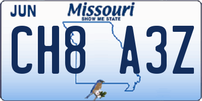 MO license plate CH8A3Z