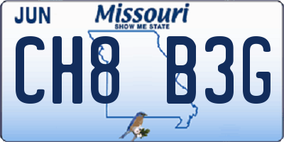 MO license plate CH8B3G
