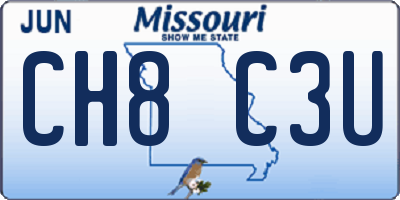 MO license plate CH8C3U