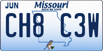 MO license plate CH8C3W