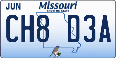MO license plate CH8D3A