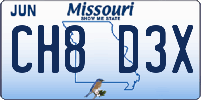MO license plate CH8D3X