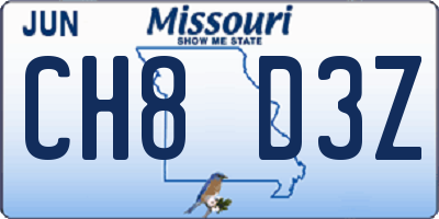 MO license plate CH8D3Z