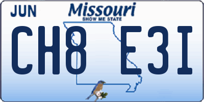 MO license plate CH8E3I