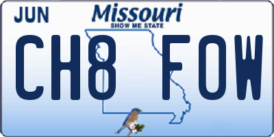MO license plate CH8F0W