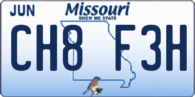 MO license plate CH8F3H