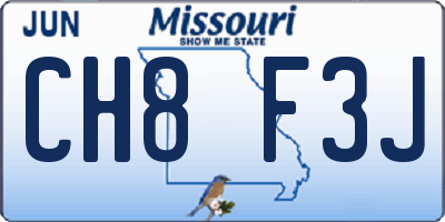 MO license plate CH8F3J