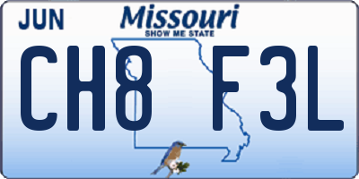 MO license plate CH8F3L