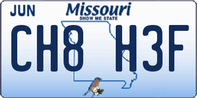 MO license plate CH8H3F