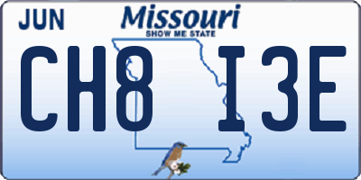 MO license plate CH8I3E