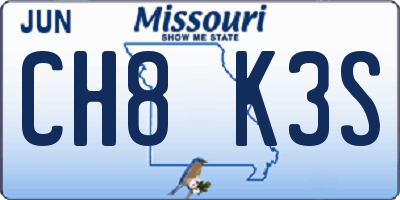 MO license plate CH8K3S