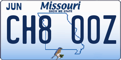 MO license plate CH8O0Z