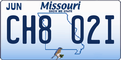 MO license plate CH8O2I