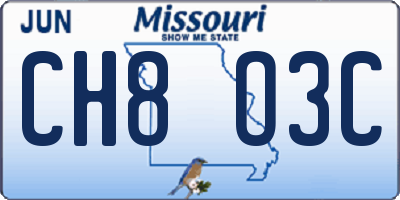 MO license plate CH8O3C