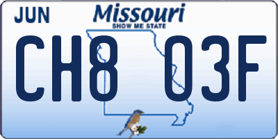 MO license plate CH8O3F