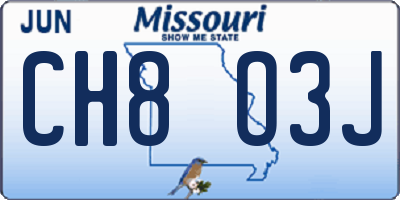 MO license plate CH8O3J