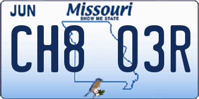 MO license plate CH8O3R